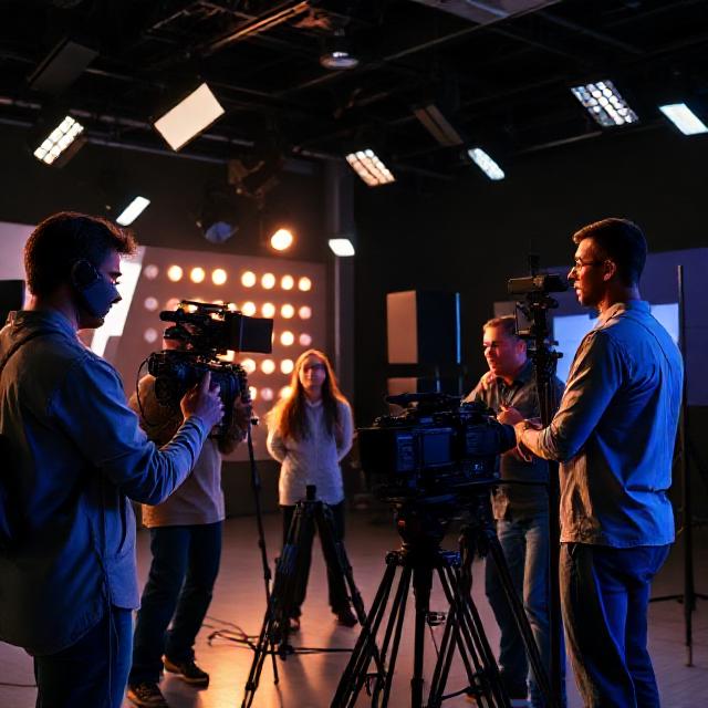 Equipo de producción audiovisual trabajando en estudio
